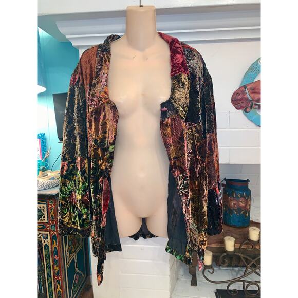 VINTAGE 90's UNWORN PATCHWORK SILK BLEND VELVET LACE JACKET BY ALEXANDER BROWN - Picture 3 of 6